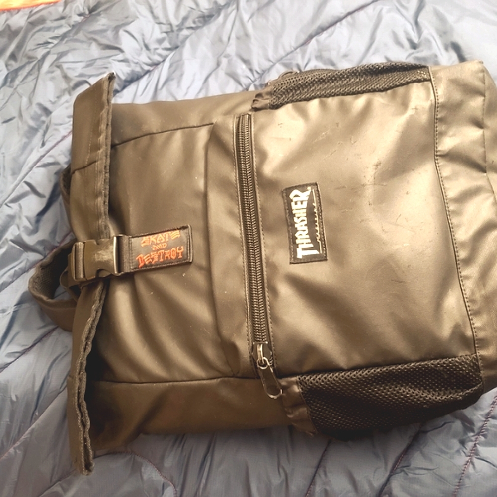 Thrasher Magazine Skate And Destroy Skateboarding Black Backpack w Laptop Pouch
